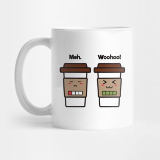 Meh. Woohoo! | Coffee Cup Friends | Charging | Low High Battery  | Cute Kawaii | White Mug